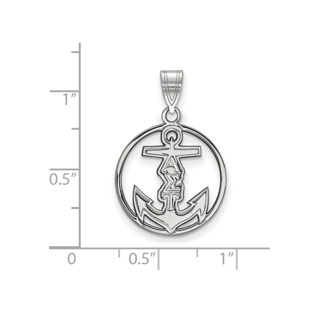 Sterling Silver Rhodium-plated LogoArt Alpha Sigma Tau Sorority Symbol Medium Circle Pendant