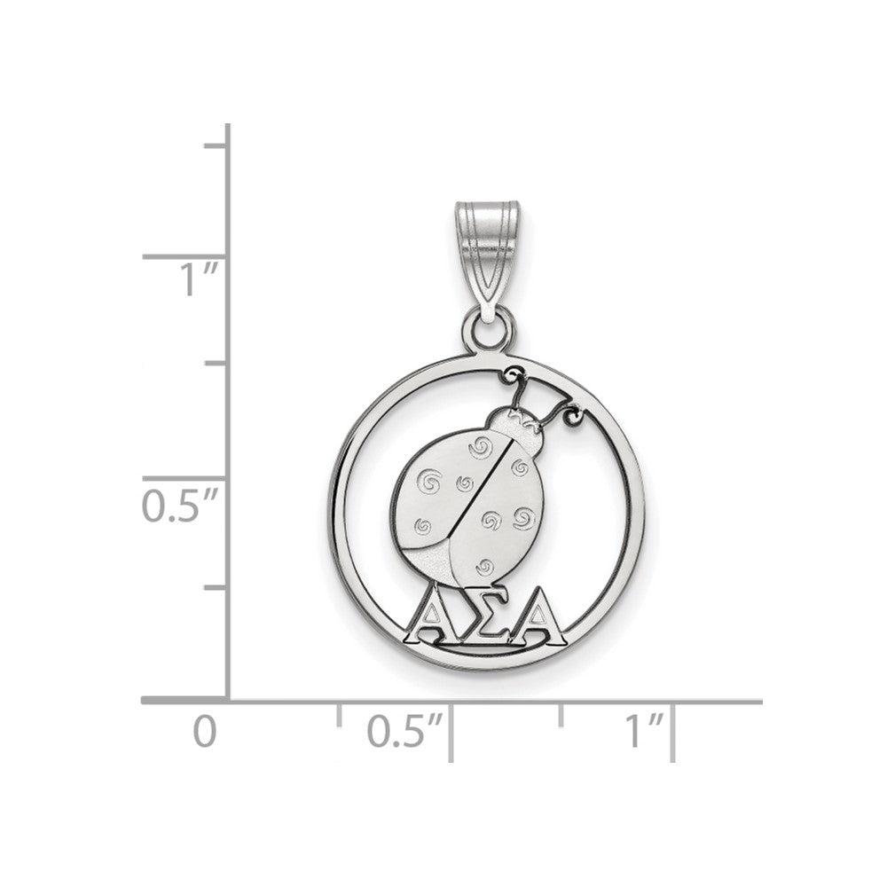 Sterling Silver Rhodium-plated LogoArt Alpha Sigma Alpha Sorority Symbol Medium Circle Pendant
