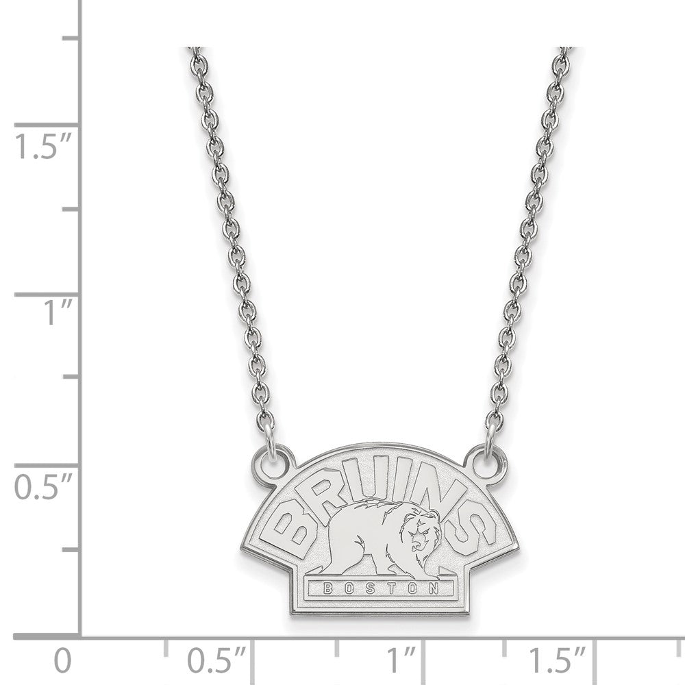 Sterling Silver Rhodium-plated NHL LogoArt Boston Bruins Small Pendant 18 inch Necklace