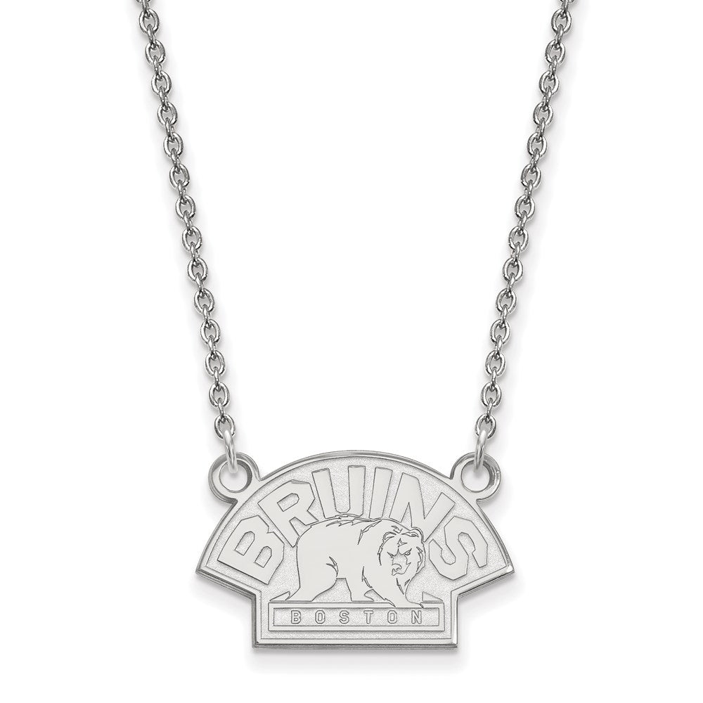 14k White Gold NHL LogoArt Boston Bruins Small Pendant 18 inch Necklace