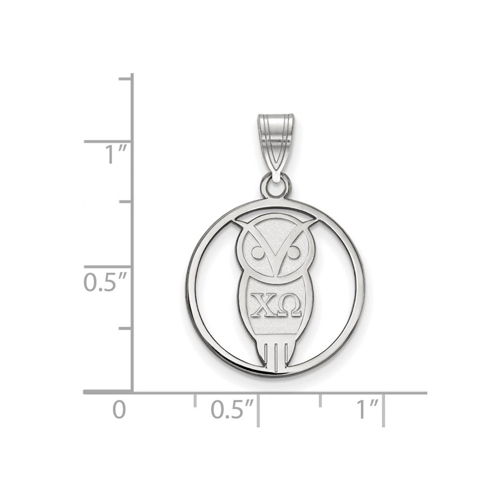 Sterling Silver Rhodium-plated LogoArt Chi Omega Sorority Symbol Medium Circle Pendant