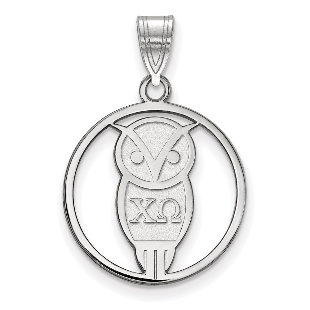 Sterling Silver Rhodium-plated LogoArt Chi Omega Sorority Symbol Medium Circle Pendant