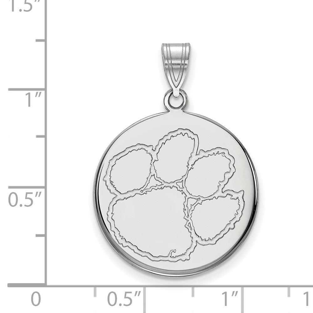 Sterling Silver Rhodium-plated LogoArt Clemson University Tiger Paw Large Disc Pendant