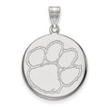 14k White Gold LogoArt Clemson University Tiger Paw Large Disc Pendant