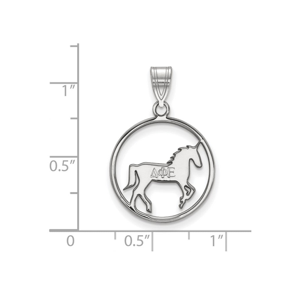 Sterling Silver Rhodium-plated LogoArt Delta Phi Epsilon Sorority Symbol Medium Circle Pendant