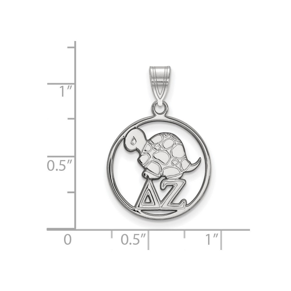 Sterling Silver Rhodium-plated LogoArt Delta Zeta Sorority Symbol Medium Circle Pendant