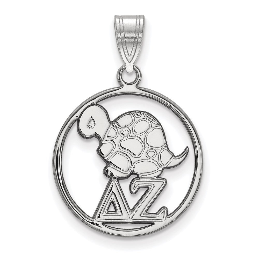 Sterling Silver Rhodium-plated LogoArt Delta Zeta Sorority Symbol Medium Circle Pendant