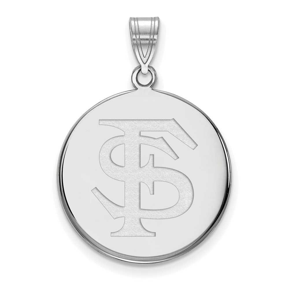 Sterling Silver Rhodium-plated LogoArt Florida State University F-S Large Disc Pendant