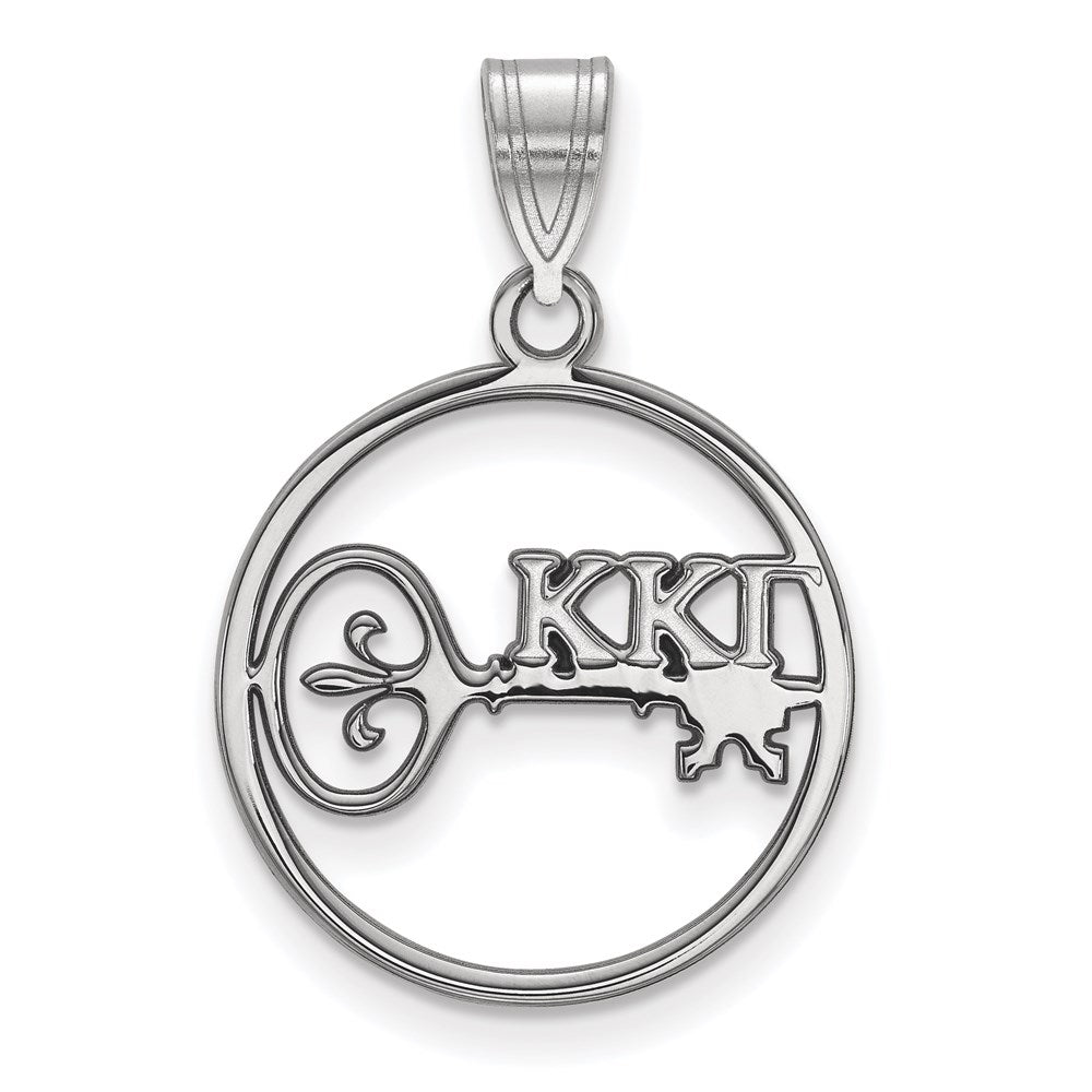 Sterling Silver Rhodium-plated LogoArt Kappa Kappa Gamma Sorority Symbol Medium Circle Pendant