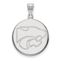 Sterling Silver Rhodium-plated LogoArt Kansas State University Wildcat Large Disc Pendant