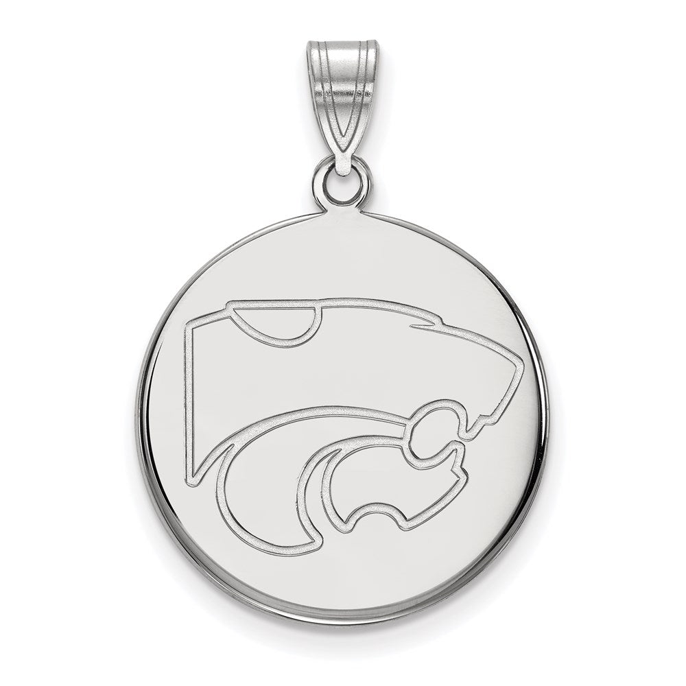 Sterling Silver Rhodium-plated LogoArt Kansas State University Wildcat Large Disc Pendant