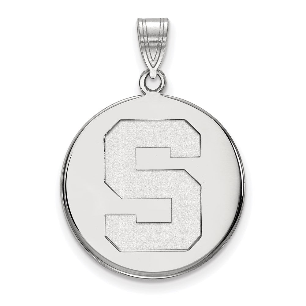 14k White Gold LogoArt Michigan State University Letter S Large Disc Pendant