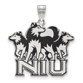 Sterling Silver Rhodium-plated LogoArt Northern Illinois University N-I-U with Huskies Extra Large Enameled Pendant