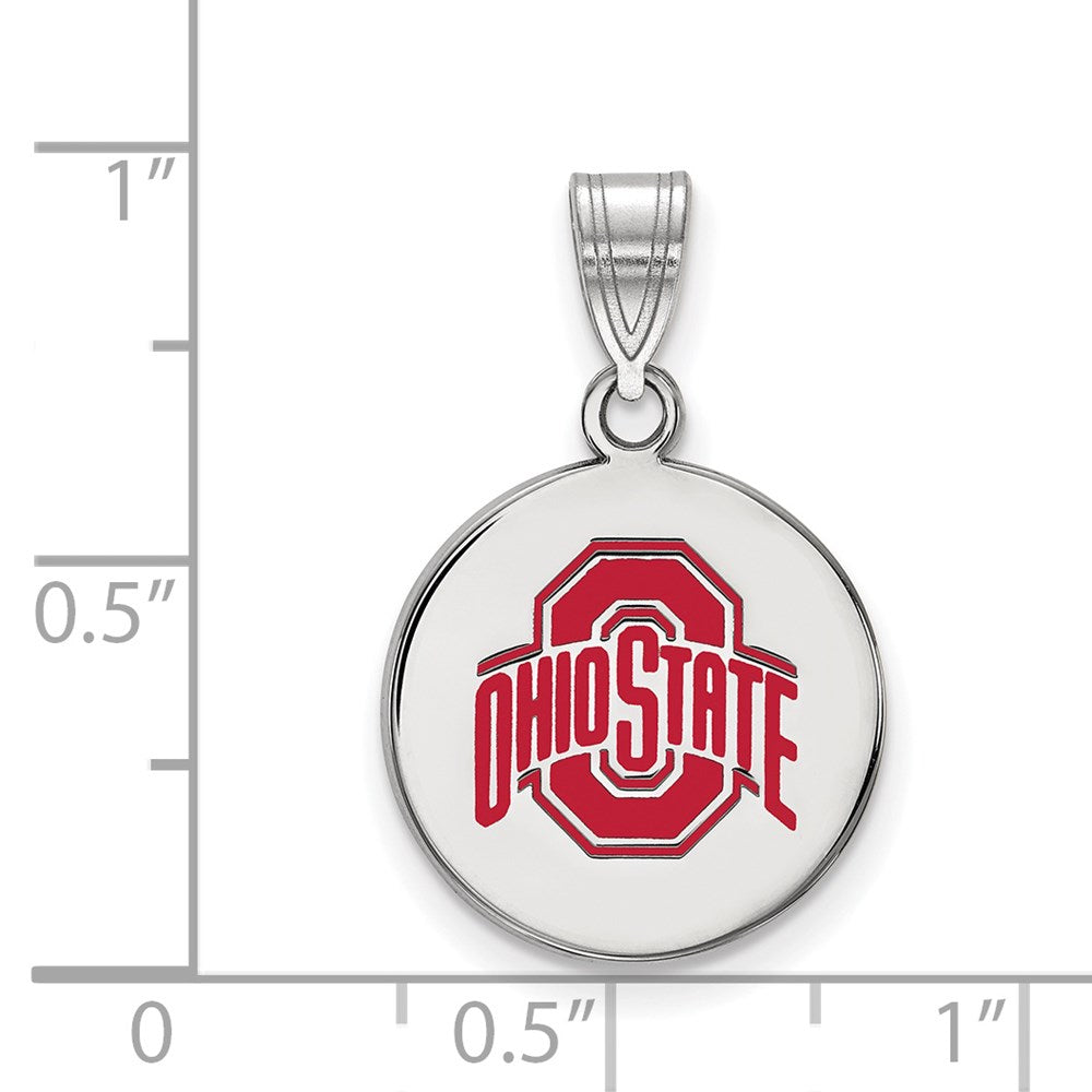 Sterling Silver Rhodium-plated LogoArt The Ohio State University Medium Enameled Disc Pendant