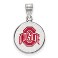 Sterling Silver Rhodium-plated LogoArt The Ohio State University Medium Enameled Disc Pendant