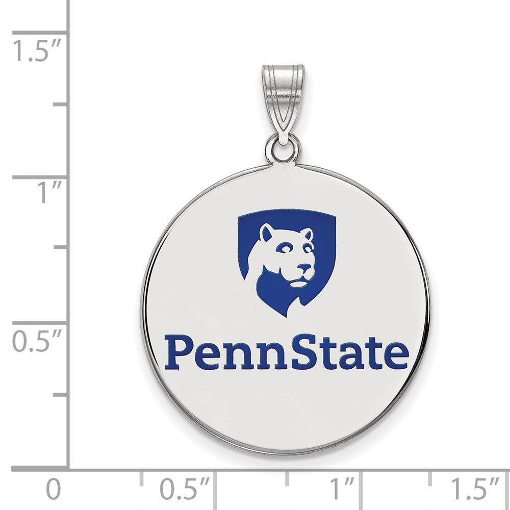 Sterling Silver Rhodium-plated LogoArt Penn State University Extra Large Enameled Disc Pendant