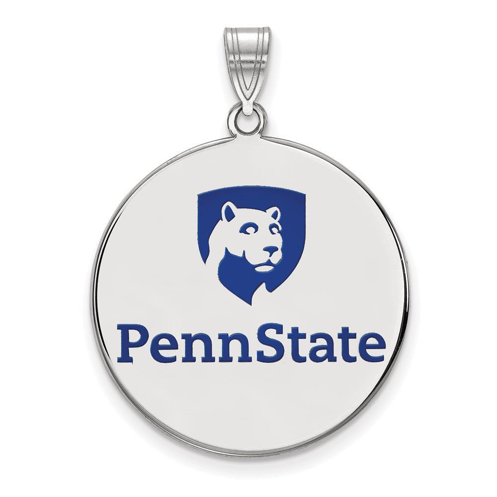 Sterling Silver Rhodium-plated LogoArt Penn State University Extra Large Enameled Disc Pendant