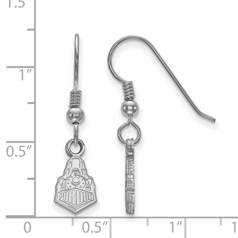 Sterling Silver Rhodium-plated LogoArt Purdue University Boilermakers Train Logo Extra Small Dangle Wire Earrings