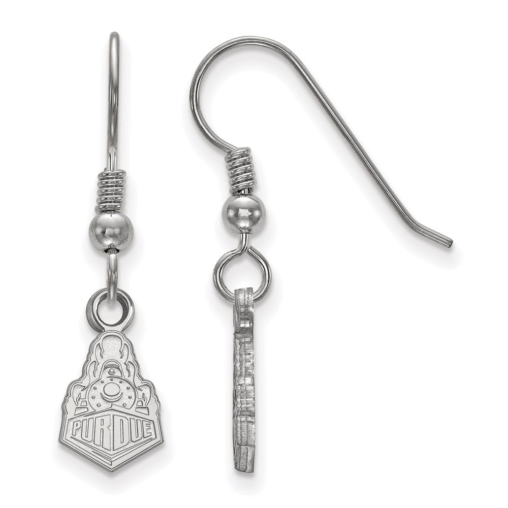 Sterling Silver Rhodium-plated LogoArt Purdue University Boilermakers Train Logo Extra Small Dangle Wire Earrings