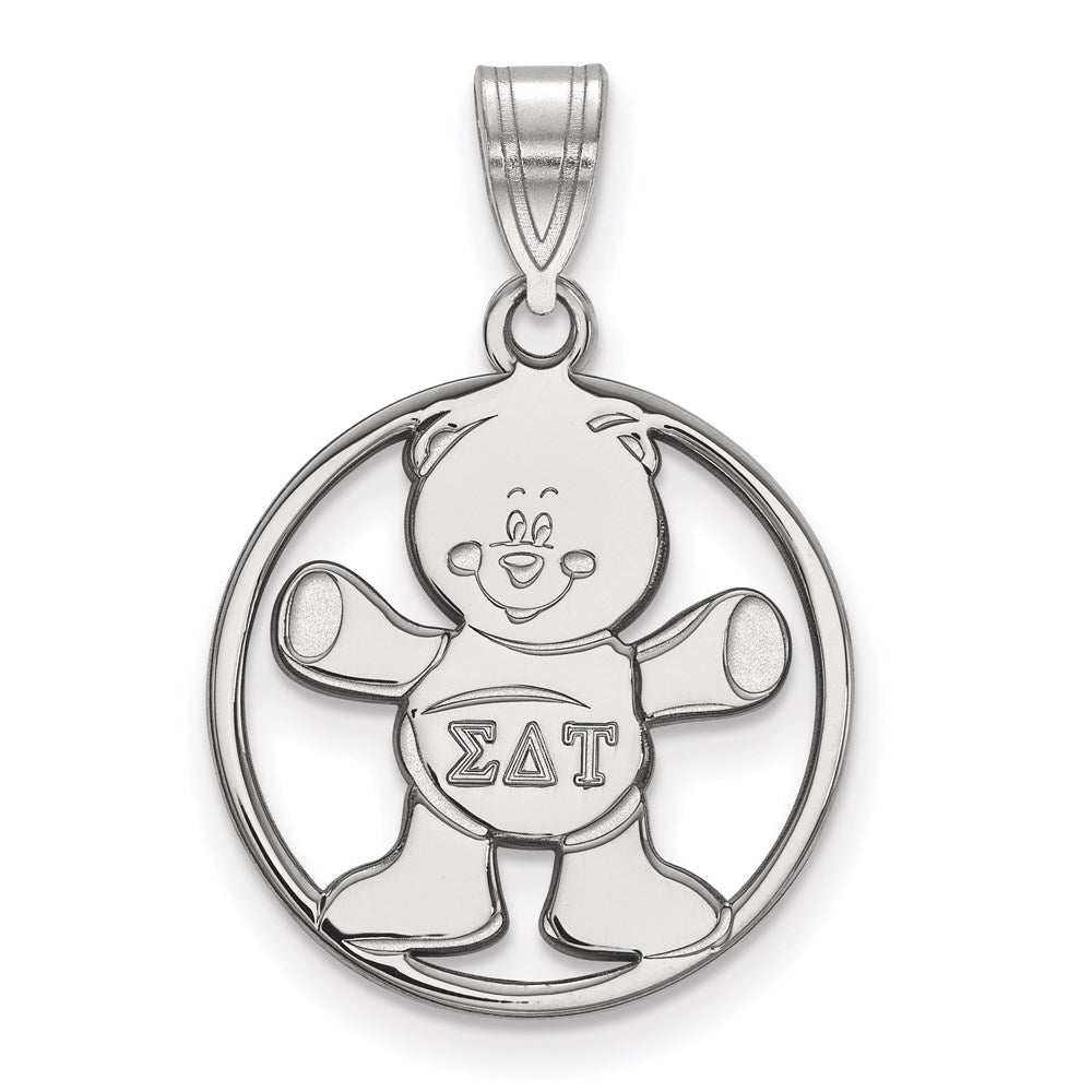Sterling Silver Rhodium-plated LogoArt Sigma Delta Tau Sorority Symbol Medium Circle Pendant