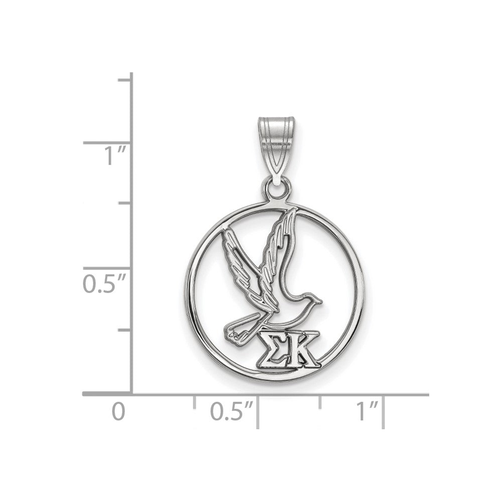 Sterling Silver Rhodium-plated LogoArt Sigma Kappa Sorority Symbol Medium Circle Pendant