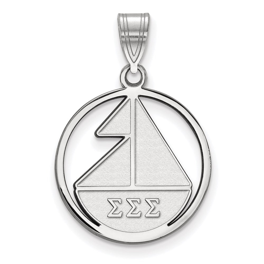 Sterling Silver Rhodium-plated LogoArt Sigma Sigma Sigma Sorority Symbol Medium Circle Pendant
