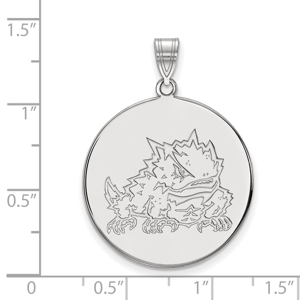 Sterling Silver Rhodium-plated LogoArt Texas Christian University Horned Frog Extra Large Disc Pendant