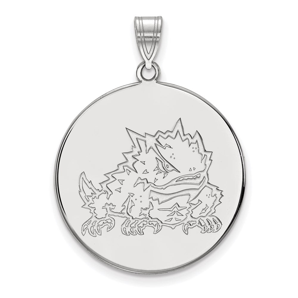 Sterling Silver Rhodium-plated LogoArt Texas Christian University Horned Frog Extra Large Disc Pendant