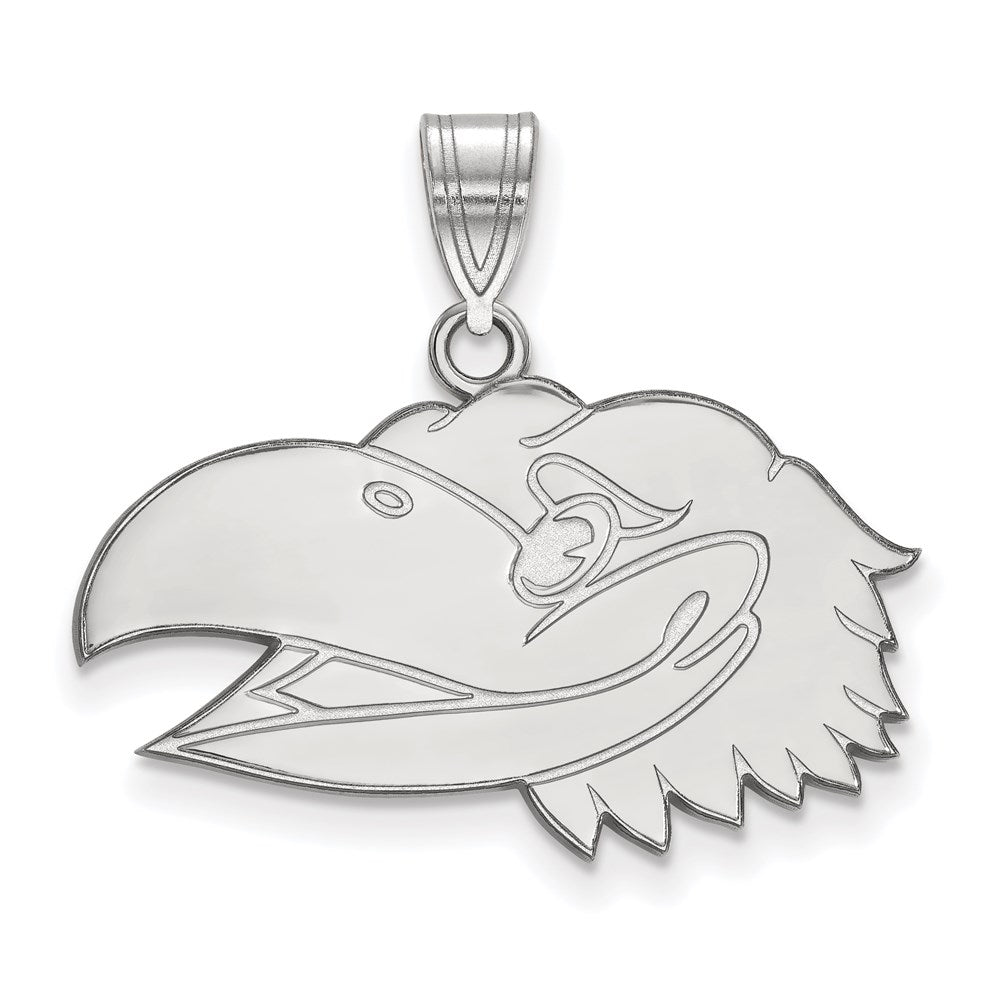 10k White Gold LogoArt University of Kansas Jayhawk Medium Pendant