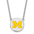 Sterling Silver Rhodium-plated LogoArt University of Michigan Letter M Large Yellow Enameled Disc Pendant 18 inch Necklace