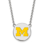 Sterling Silver Rhodium-plated LogoArt University of Michigan Letter M Large Yellow Enameled Disc Pendant 18 inch Necklace