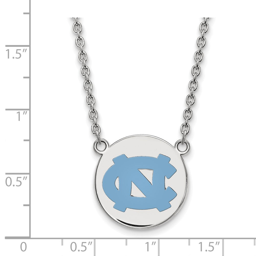 Sterling Silver Rhodium-plated LogoArt University of North Carolina Large Enameled Disc Pendant 18 inch Necklace
