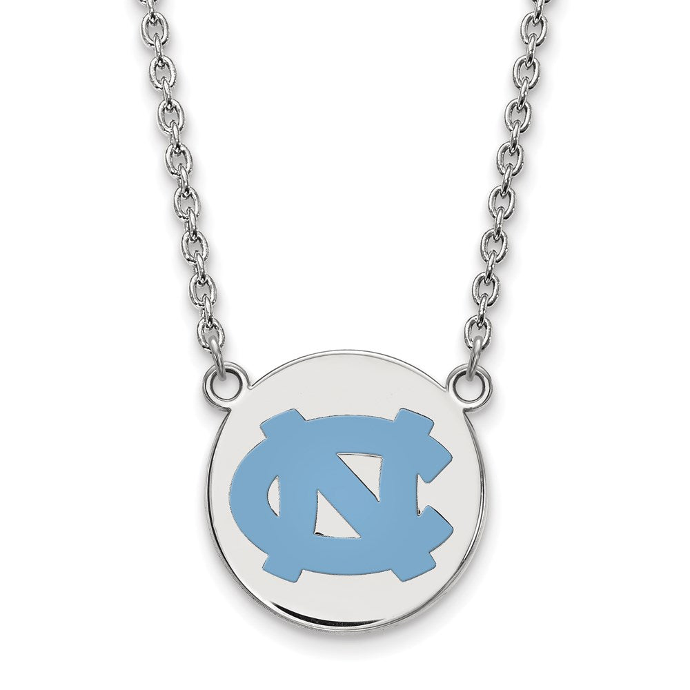 Sterling Silver Rhodium-plated LogoArt University of North Carolina Large Enameled Disc Pendant 18 inch Necklace