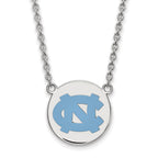 Sterling Silver Rhodium-plated LogoArt University of North Carolina Large Enameled Disc Pendant 18 inch Necklace