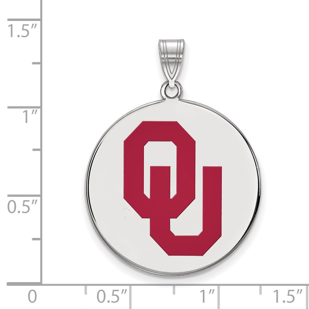 Sterling Silver Rhodium-plated LogoArt University of Oklahoma O-U Extra Large Enameled Disc Pendant