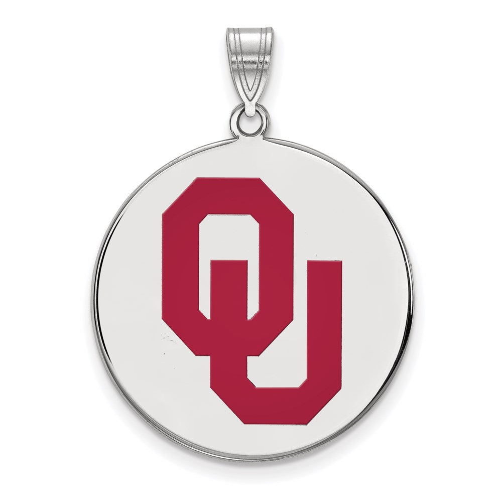 Sterling Silver Rhodium-plated LogoArt University of Oklahoma O-U Extra Large Enameled Disc Pendant