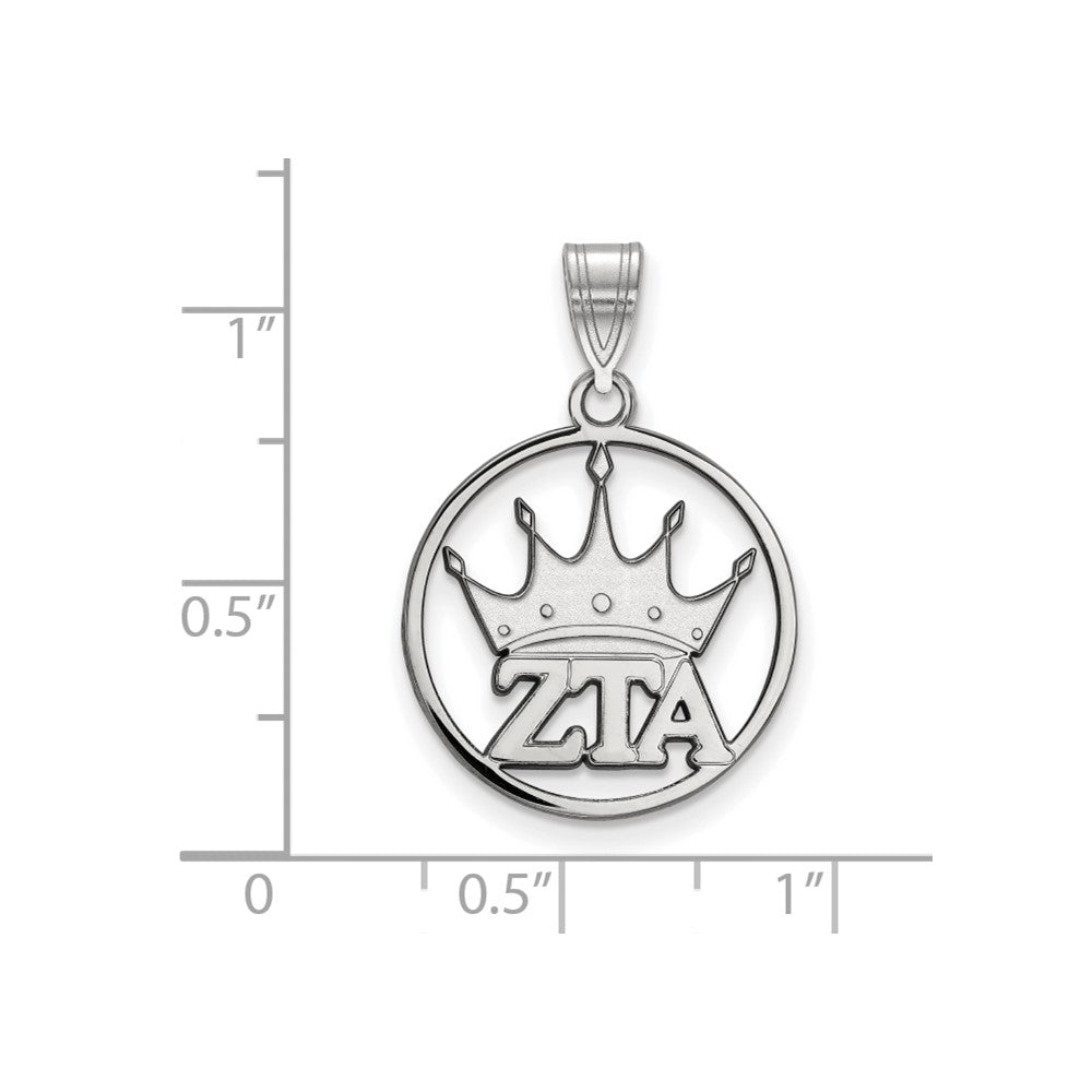 Sterling Silver Rhodium-plated LogoArt Zeta Tau Alpha Sorority Symbol Medium Circle Pendant