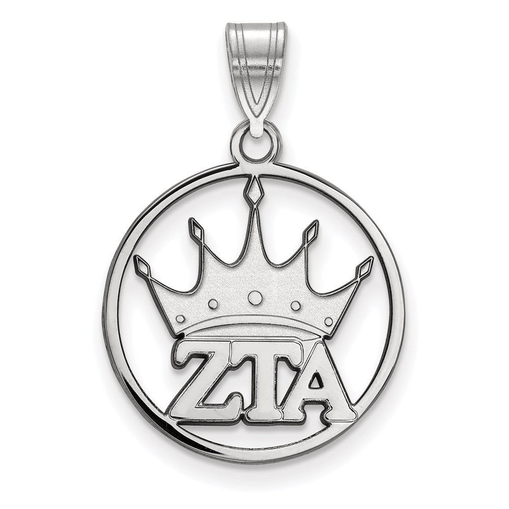 Sterling Silver Rhodium-plated LogoArt Zeta Tau Alpha Sorority Symbol Medium Circle Pendant