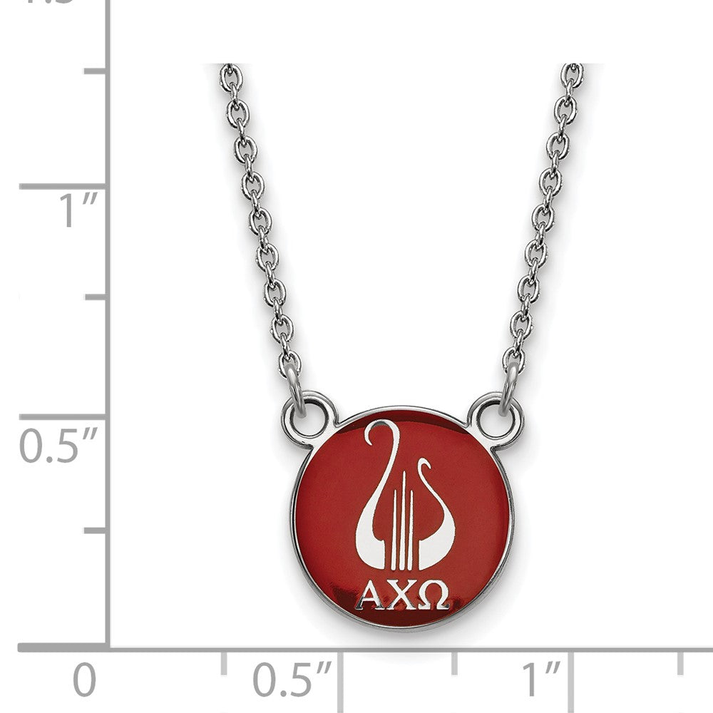 Sterling Silver Rhodium-plated LogoArt Alpha Chi Omega Sorority Symbol Small Color Enamel Pendant 18 inch Necklace