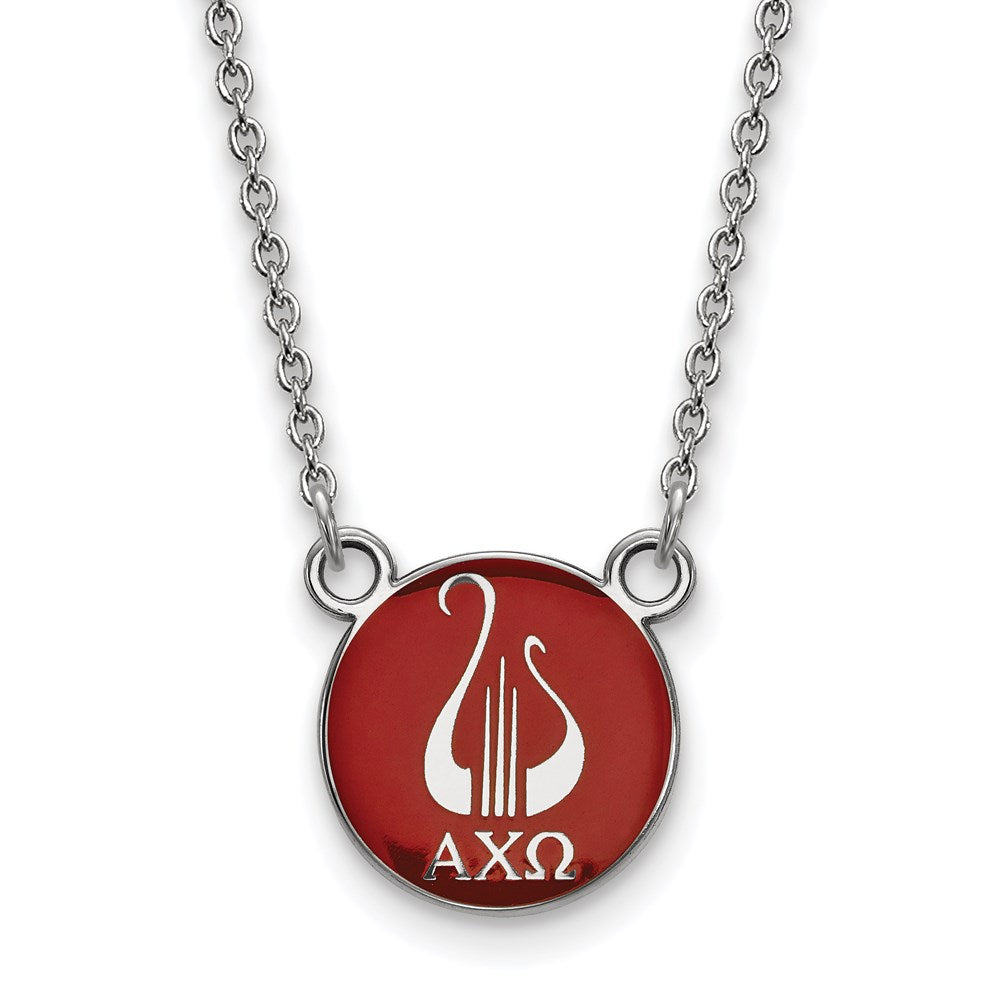 Sterling Silver Rhodium-plated LogoArt Alpha Chi Omega Sorority Symbol Small Color Enamel Pendant 18 inch Necklace