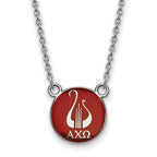 Sterling Silver Rhodium-plated LogoArt Alpha Chi Omega Sorority Symbol Small Color Enamel Pendant 18 inch Necklace