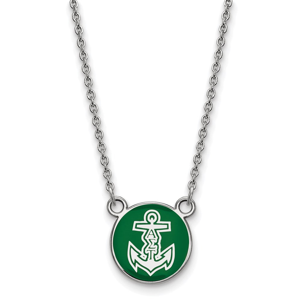 Sterling Silver Rhodium-plated LogoArt Alpha Sigma Tau Sorority Symbol Small Color Enamel Pendant 18 inch Necklace