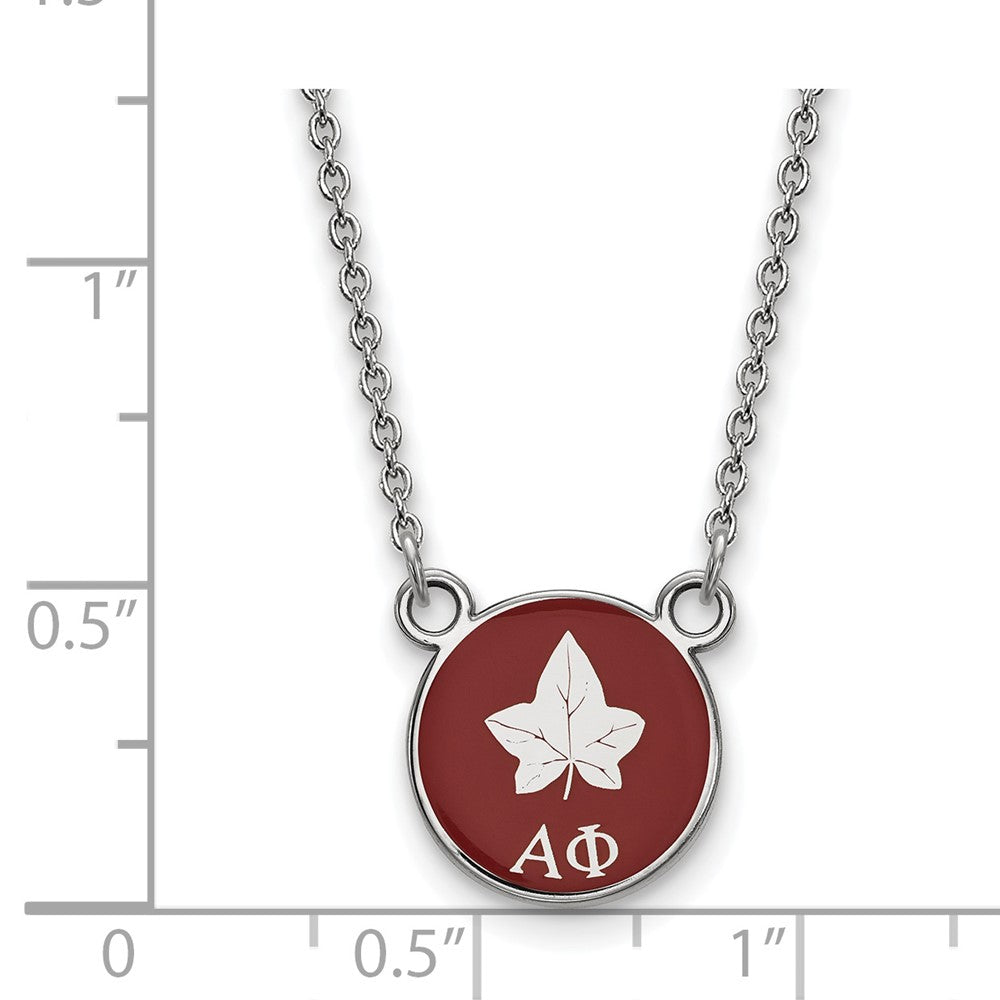Sterling Silver Rhodium-plated LogoArt Alpha Phi Sorority Symbol Small Color Enamel Pendant 18 inch Necklace