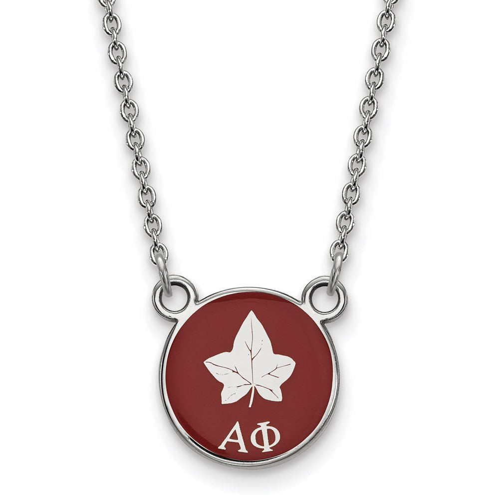 Sterling Silver Rhodium-plated LogoArt Alpha Phi Sorority Symbol Small Color Enamel Pendant 18 inch Necklace
