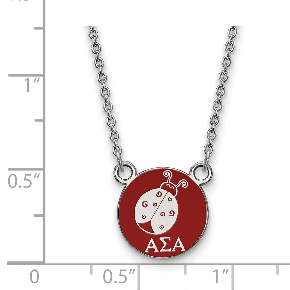 Sterling Silver Rhodium-plated LogoArt Alpha Sigma Alpha Sorority Symbol Small Color Enamel Pendant 18 inch Necklace