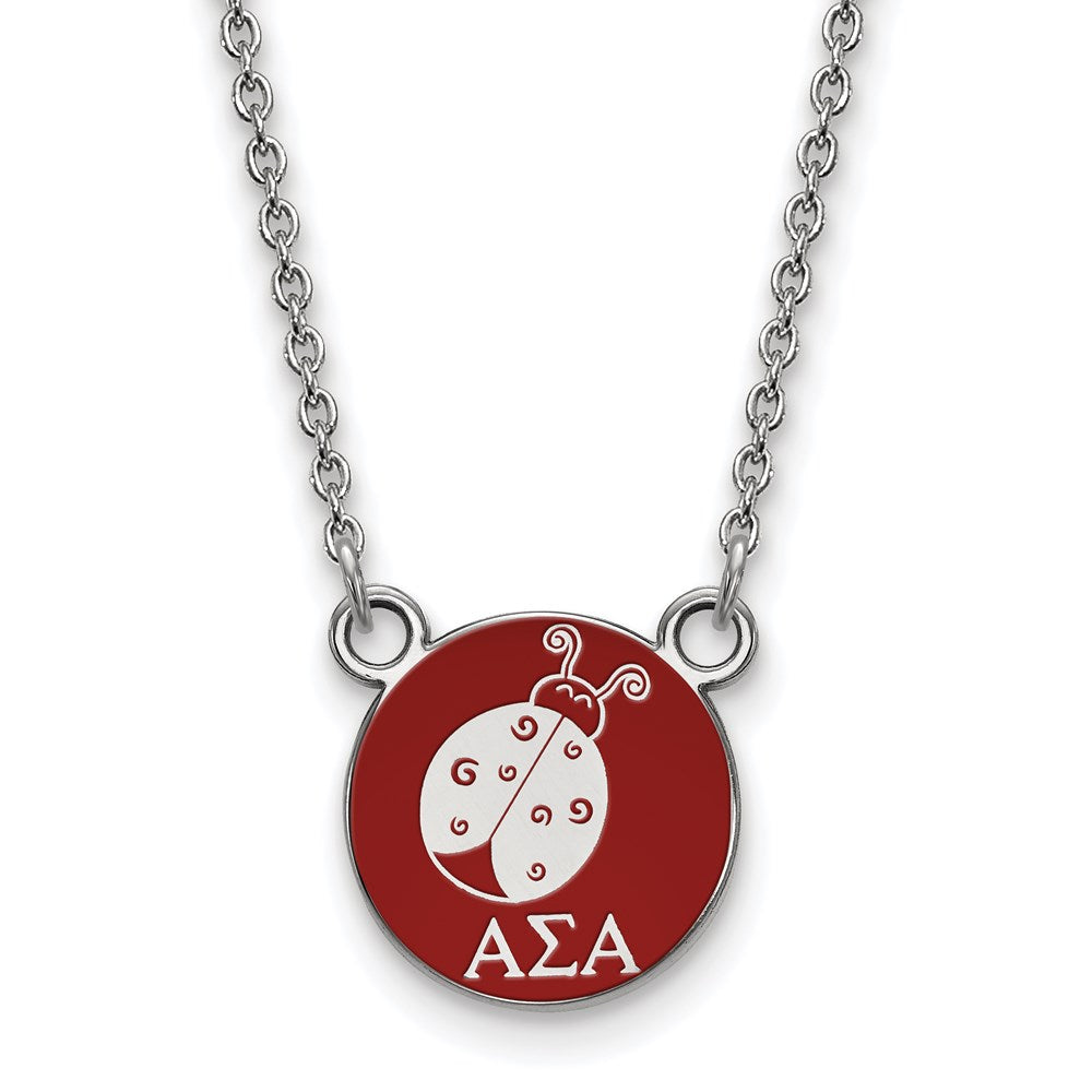 Sterling Silver Rhodium-plated LogoArt Alpha Sigma Alpha Sorority Symbol Small Color Enamel Pendant 18 inch Necklace