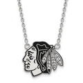 Sterling Silver Rhodium-plated NHL LogoArt Chicago Blackhawks Large Enameled Pendant 18 inch Necklace