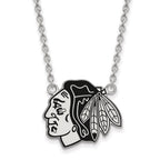 Sterling Silver Rhodium-plated NHL LogoArt Chicago Blackhawks Large Enameled Pendant 18 inch Necklace