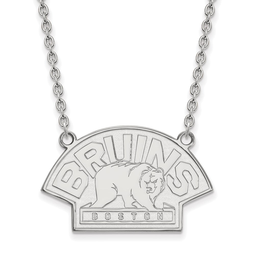 Sterling Silver Rhodium-plated NHL LogoArt Boston Bruins Large Pendant 18 inch Necklace