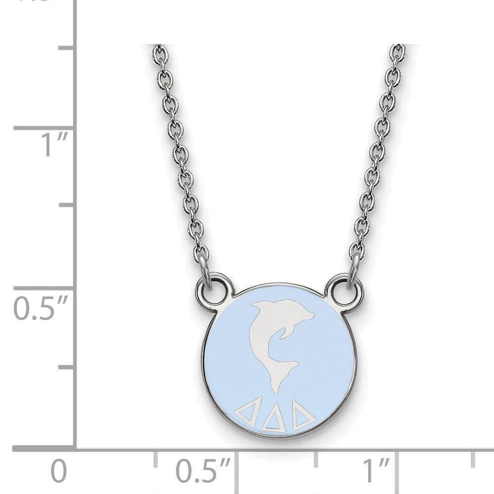 Sterling Silver Rhodium-plated LogoArt Delta Delta Delta Sorority Symbol Small Color Enamel Pendant 18 inch Necklace